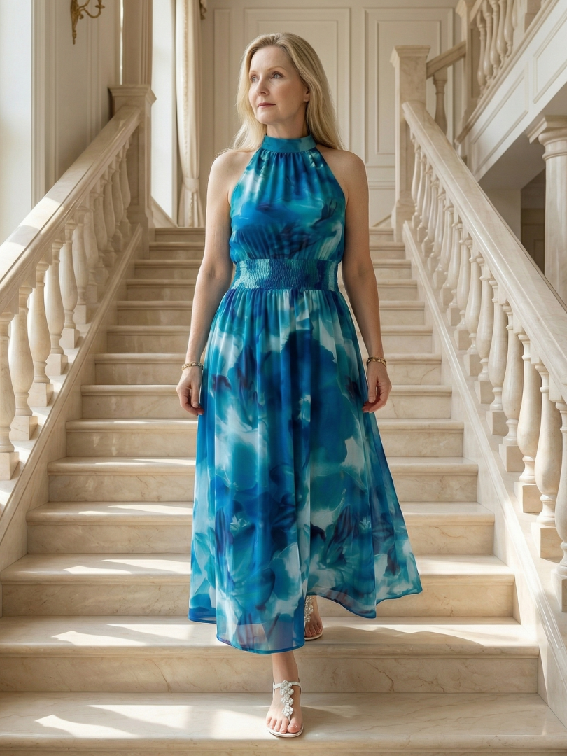 Elaine | Gathered Halter Midi Dress