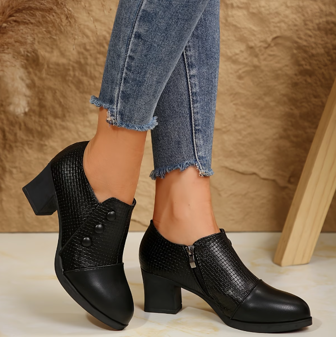 Evelyn | Zip-Up Block Heel Shoes