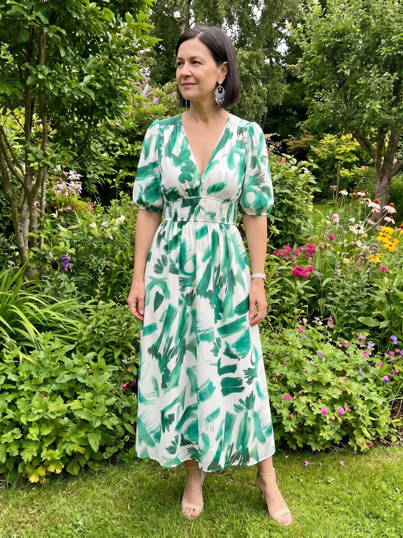 Dawn | Puff Sleeve Abstract Print Midi Dress