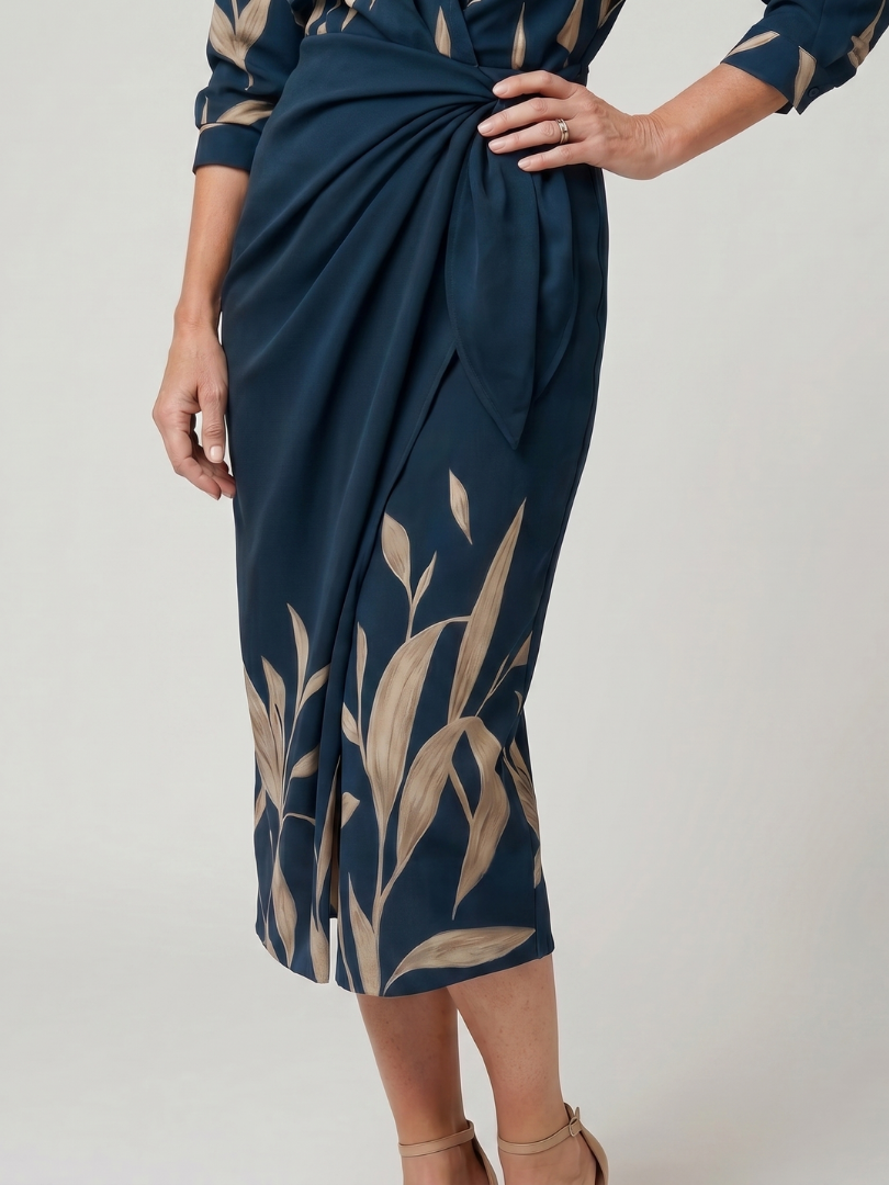 Leya | Long Sleeve Collared Wrap Midi Dress