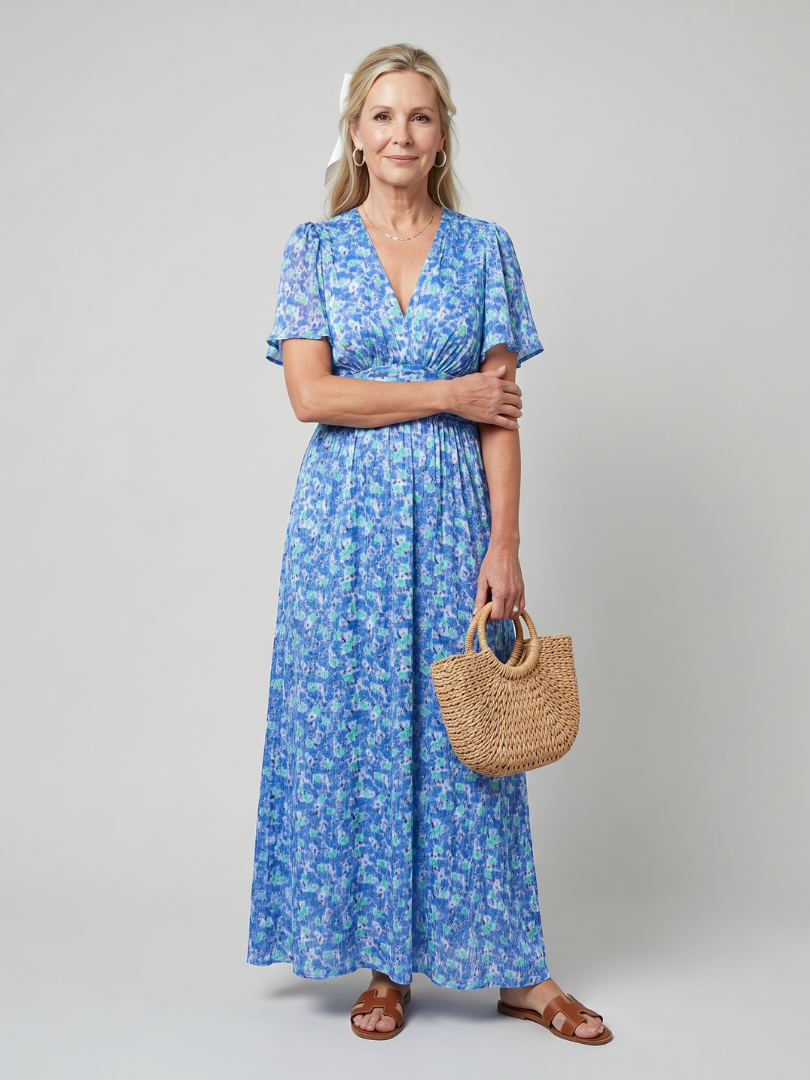 Juna | Short Sleeve Ditsy Floral Midi Dress