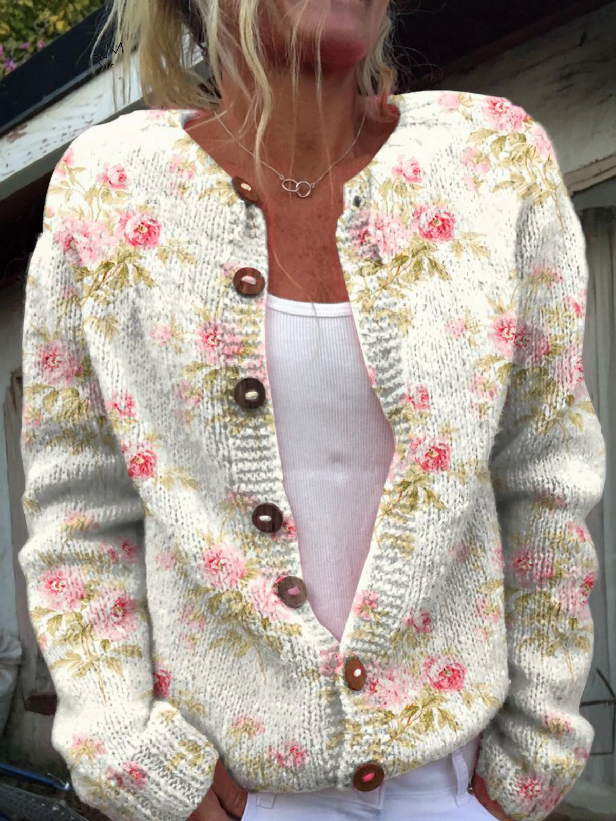 Glorwen | Pink Rose Knit Cardigan