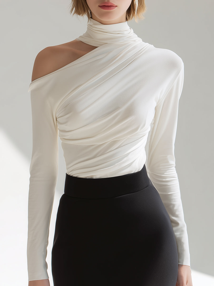 Shirlee | Asymmetric Draped High-Neck Top