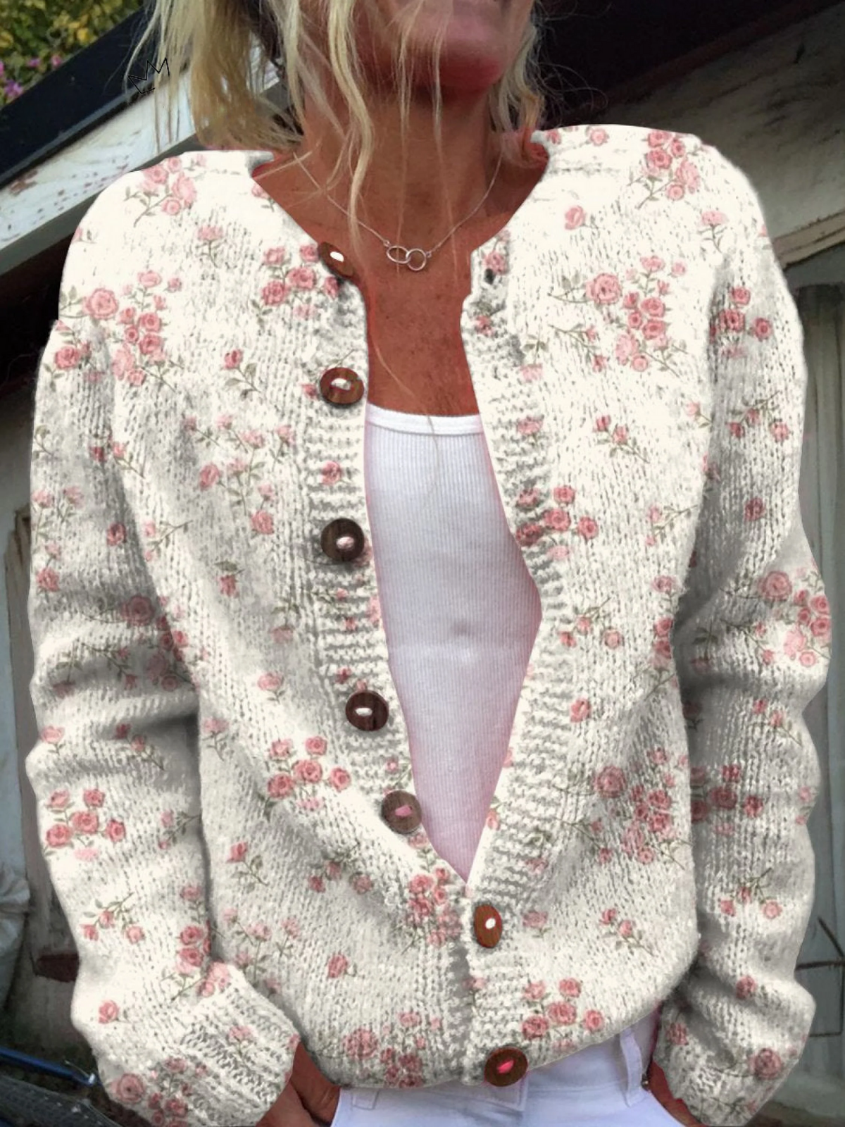 Petronella | Rose Floral Knit Cardigan