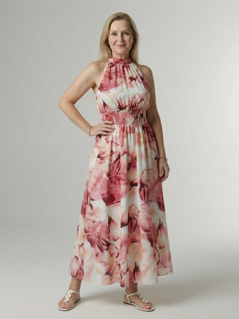Elaine | Gathered Halter Midi Dress