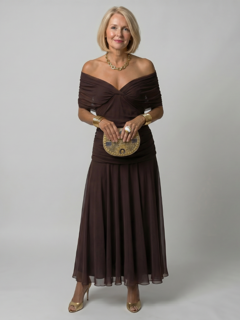 Elsa | Off-Shoulder Draped Midi Dress