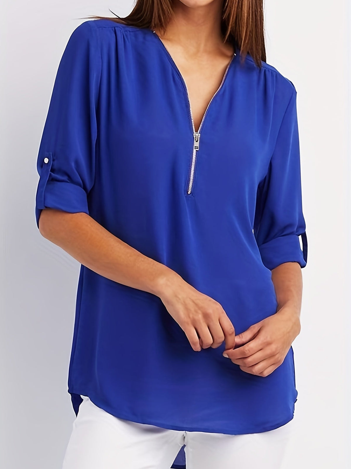 Ariana | Zip-Front V-Neck Blouse