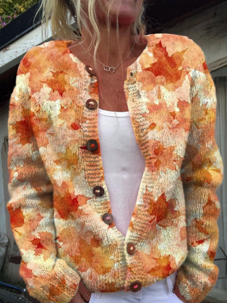 Harriett | Autumn Leaf Print Cardigan