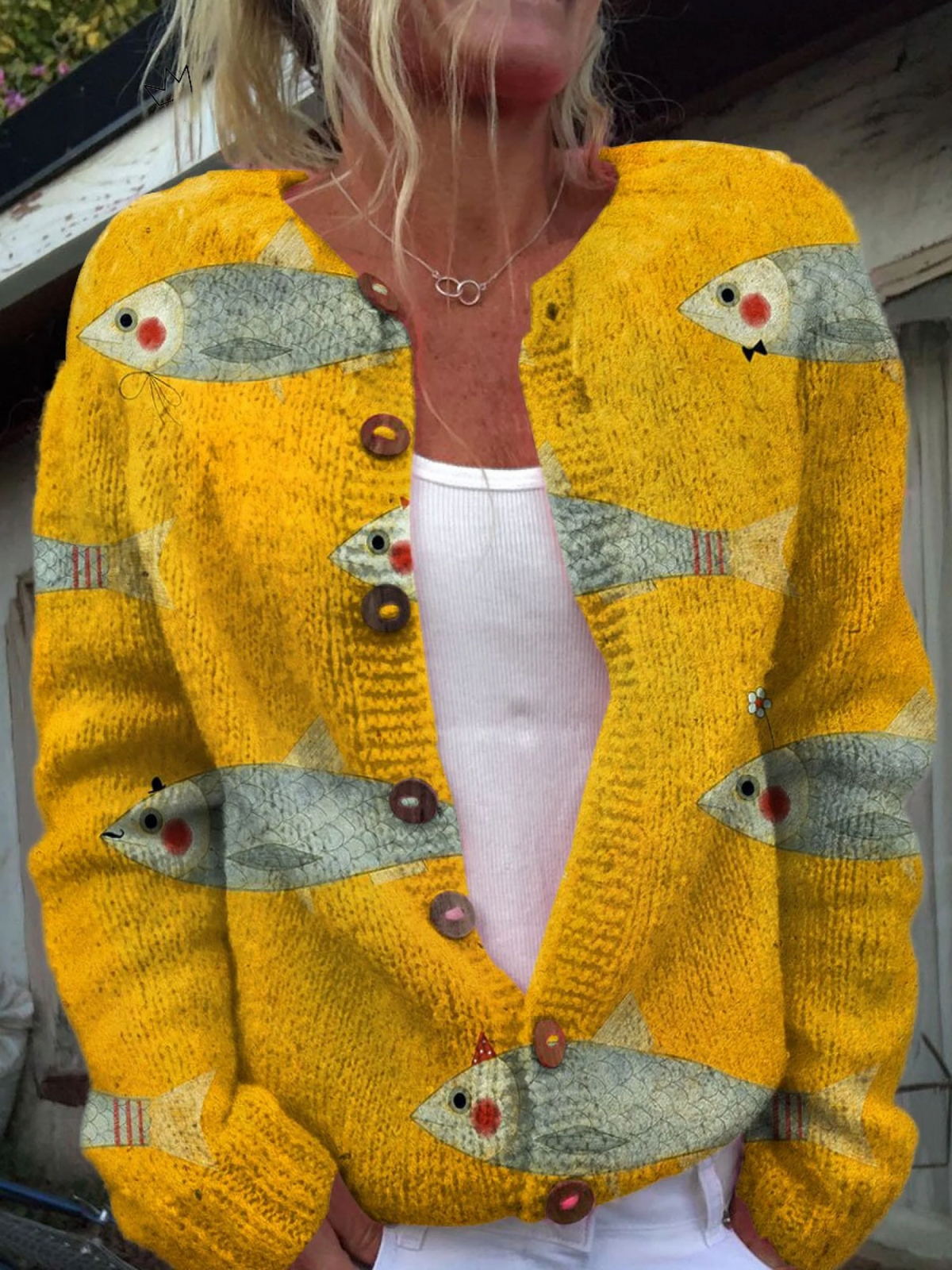 Daphne | Golden Fish Print Cardigan