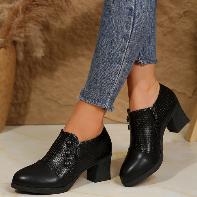 Evelyn | Zip-Up Block Heel Shoes