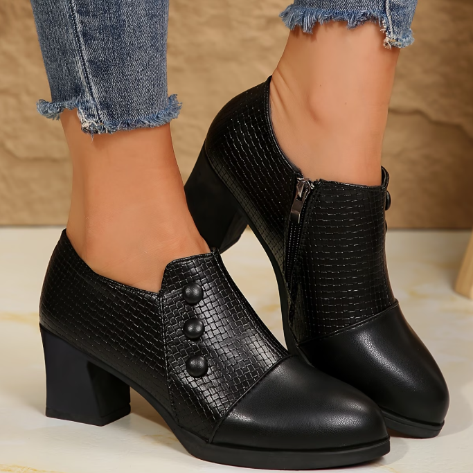 Evelyn | Zip-Up Block Heel Shoes