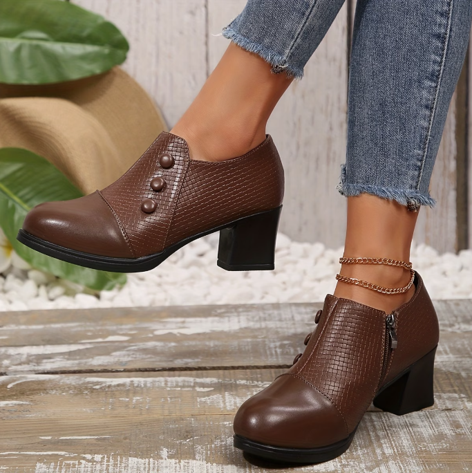 Evelyn | Zip-Up Block Heel Shoes
