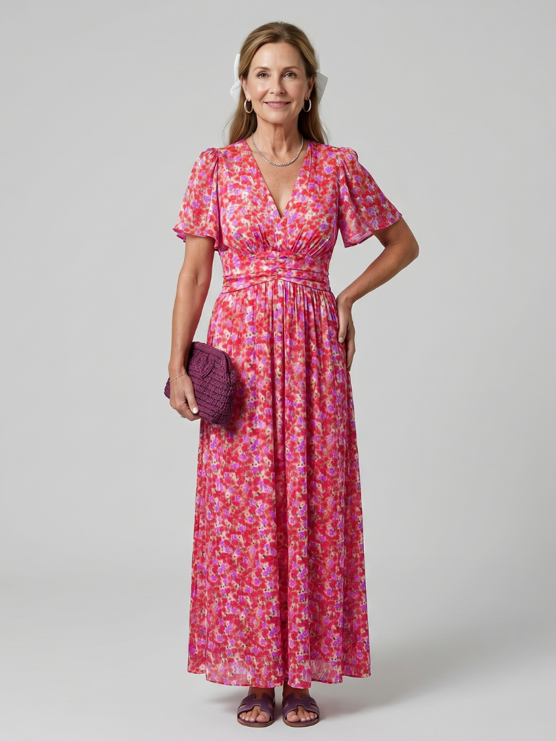 Juna | Short Sleeve Ditsy Floral Midi Dress
