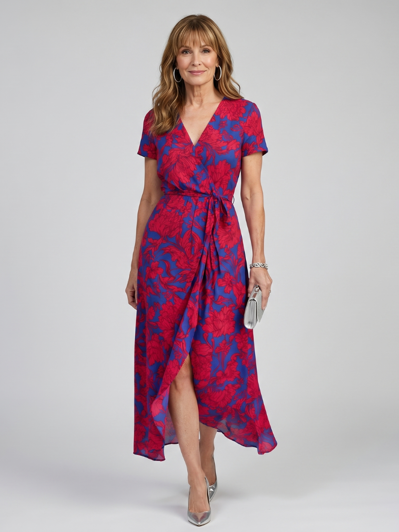 Priya | Short Sleeve Wrap Midi Dress