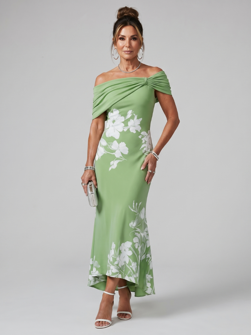 Cosma | Off Shoulder Draped Midi Dress