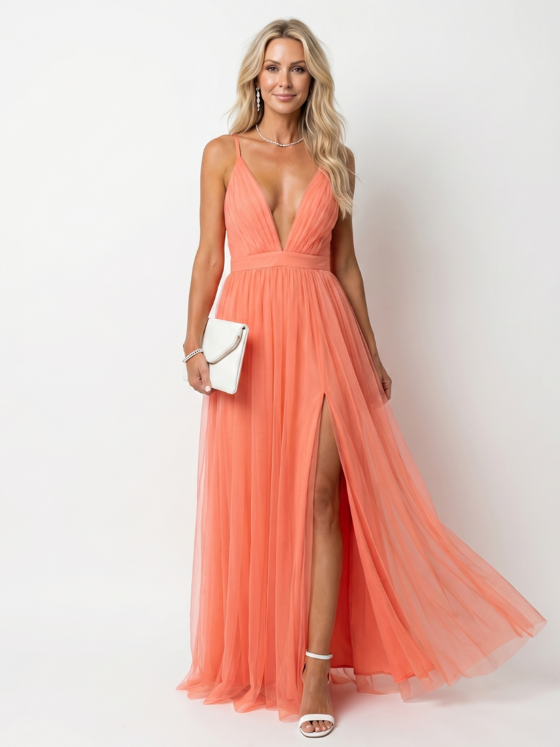 Tia | Pleated V-Neck Maxi Dress