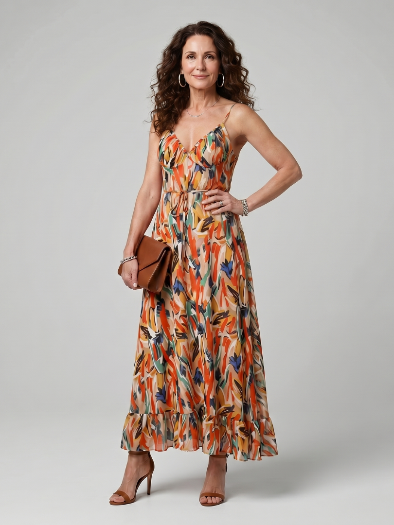 Deirdre | Ruffle Trim Strappy Midi Dress