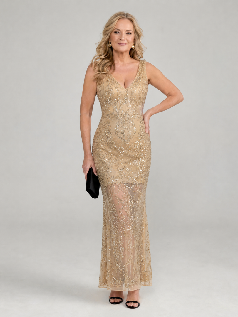 Sirea | Sequin Sheer Panel Midi Dress