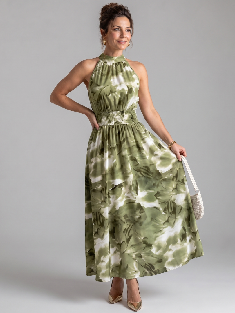 Dorinda | Halter Abstract Print Midi Dress
