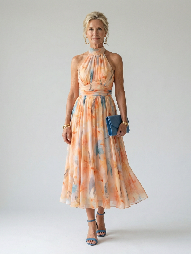 Elin | Gathered Halter Midi Dress