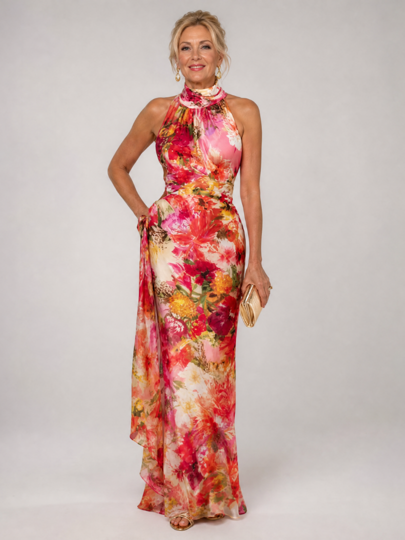 Elisabetta | Halter Floral Print Maxi Dress
