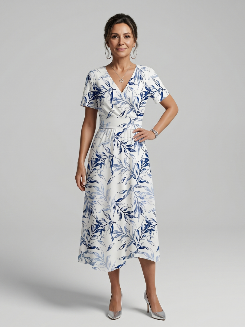 Deborah | Flutter Sleeve Botanical Wrap Midi Dress