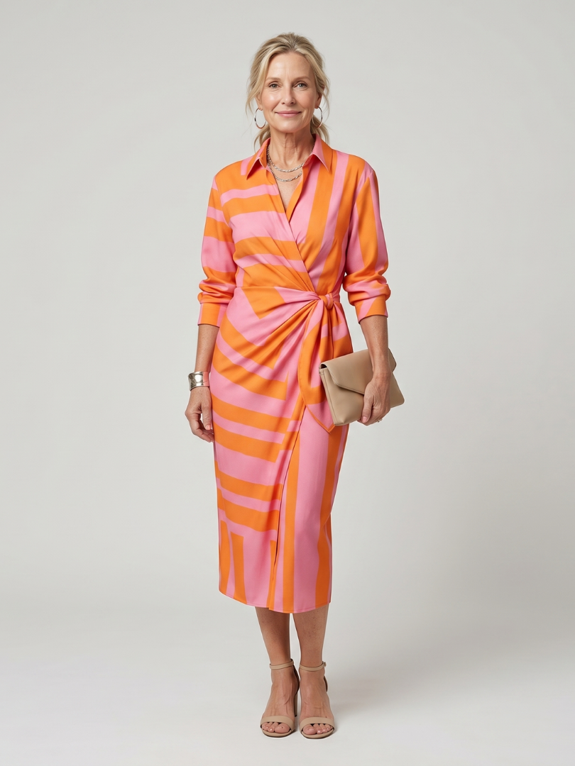 Leya | Long Sleeve Collared Wrap Midi Dress