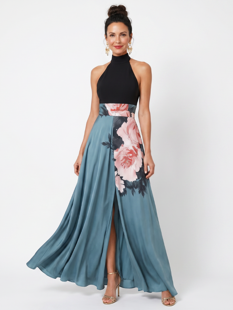 Dina | Halter Floral Slit Maxi Dress