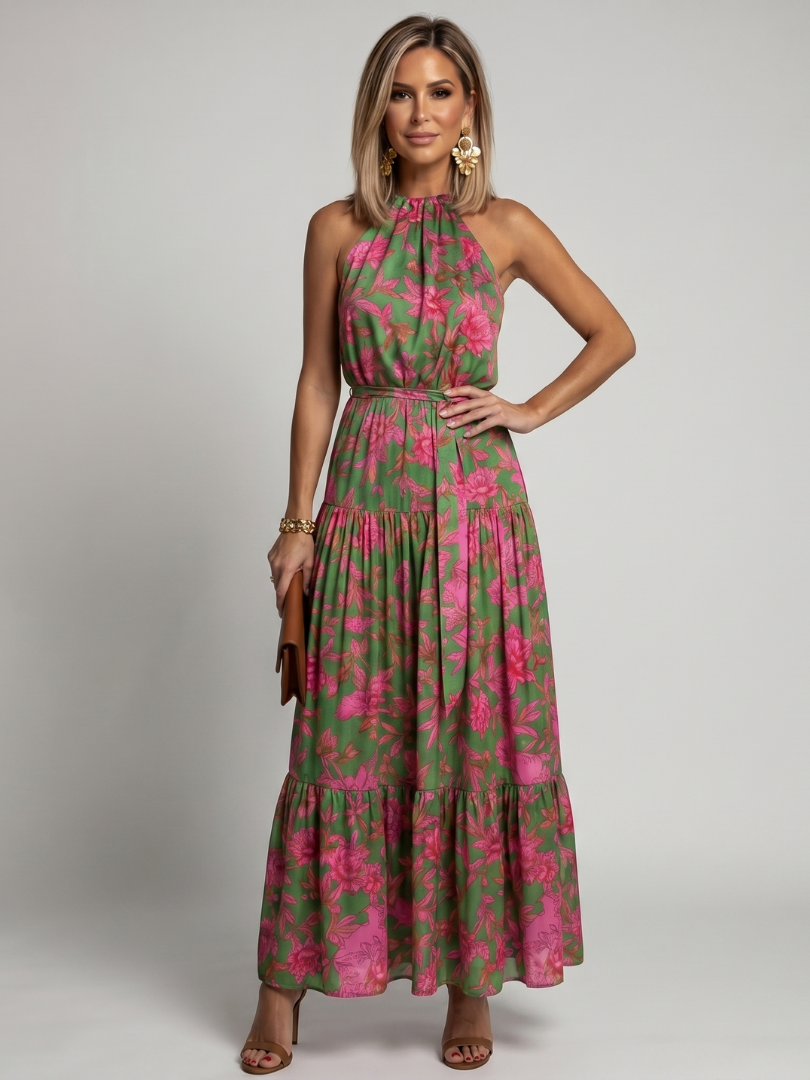 Denise | Draped Halter Tiered Midi Dress