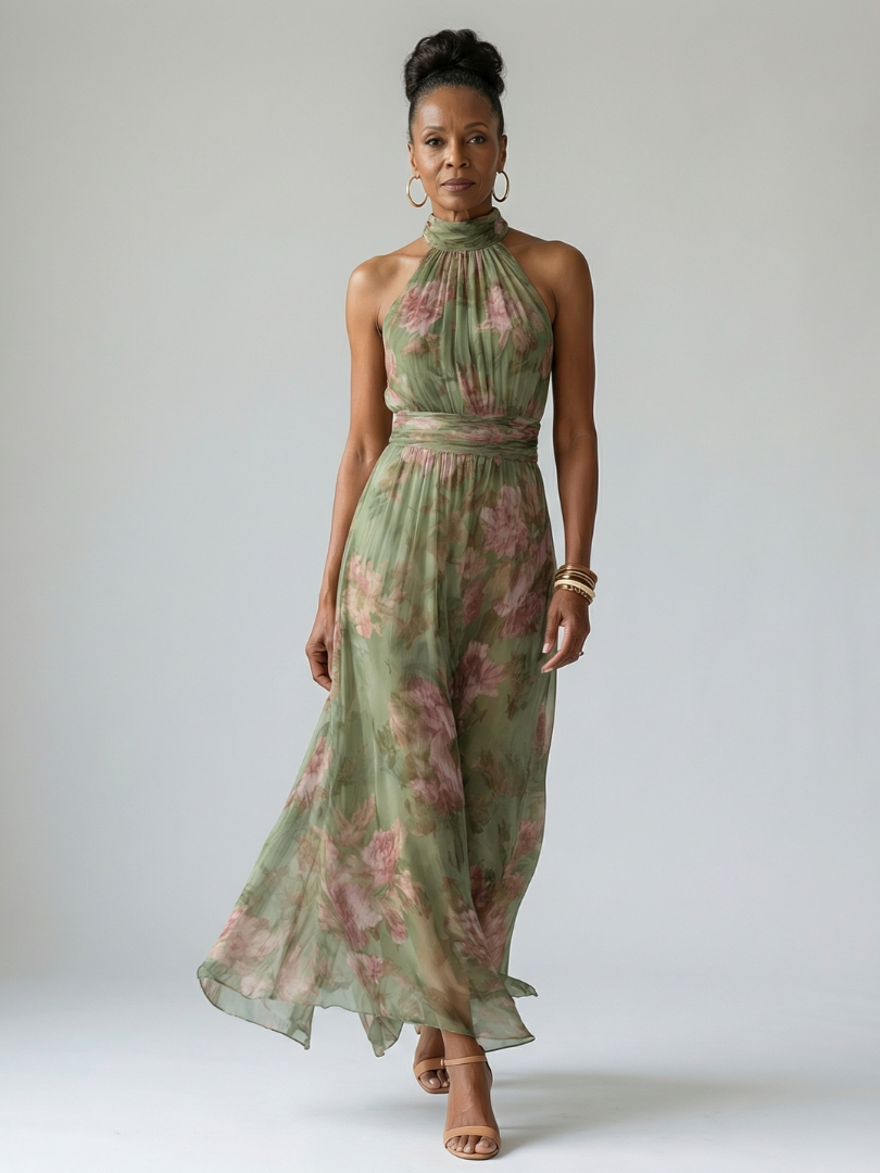 Mirelle | Sage Green Halter Midi Dress