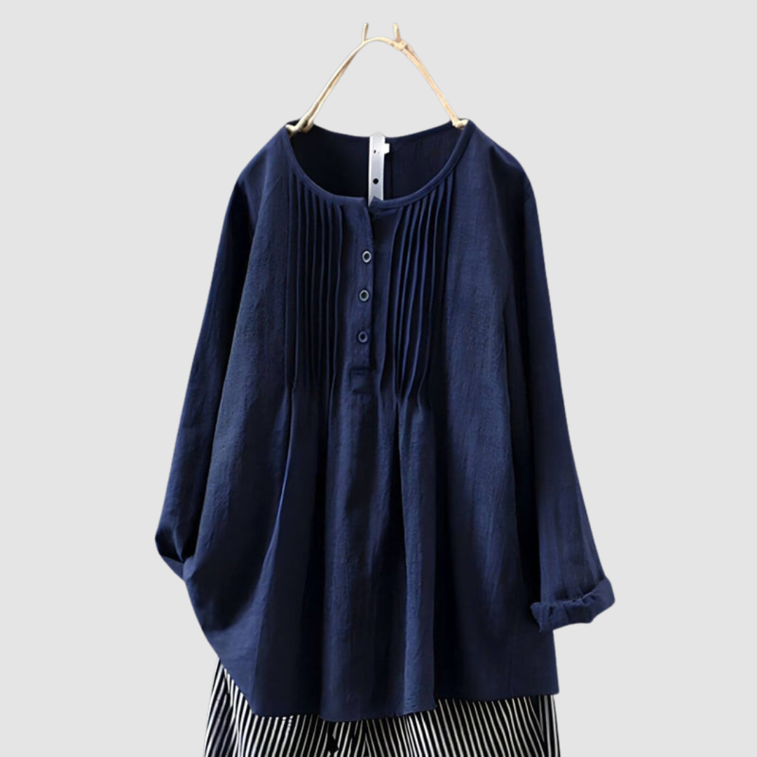 Brenna | Pleat Front Round Neck Blouse