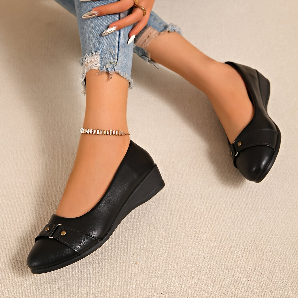 Cordelia™ | Buckle Detail Wedge Loafers