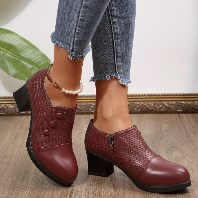 Evelyn | Zip-Up Block Heel Shoes