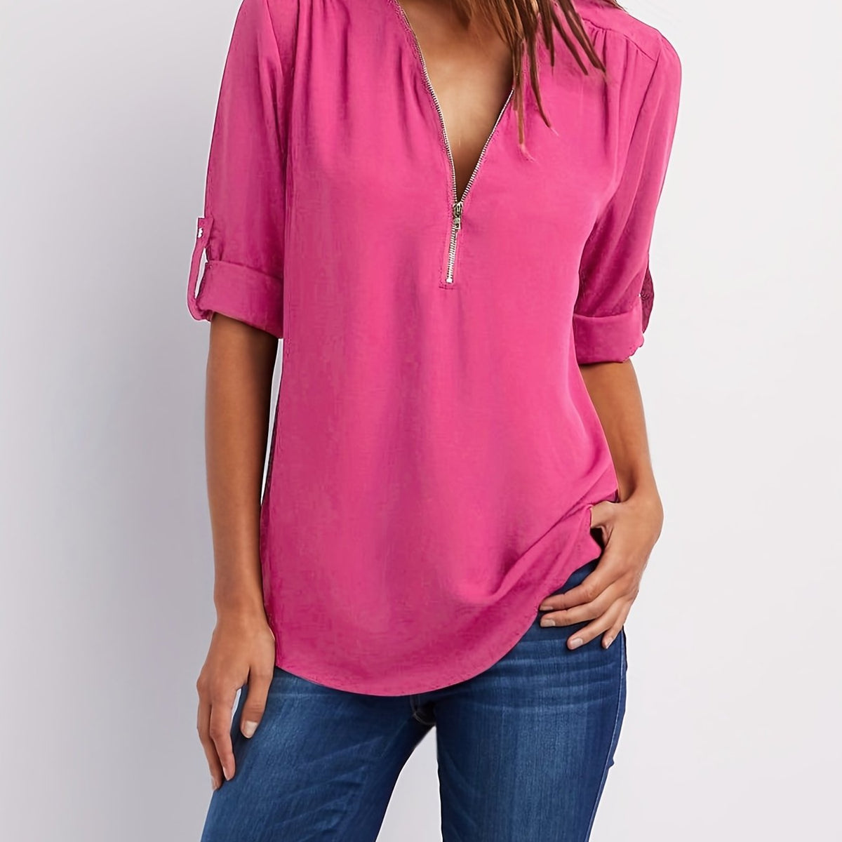 Ariana | Zip-Front V-Neck Blouse