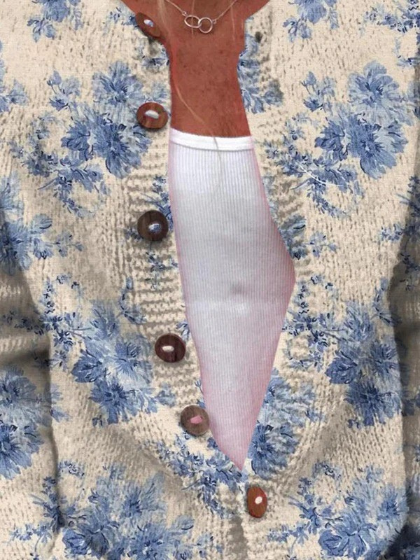 Ivorie | Blue Botanical Knit Cardigan