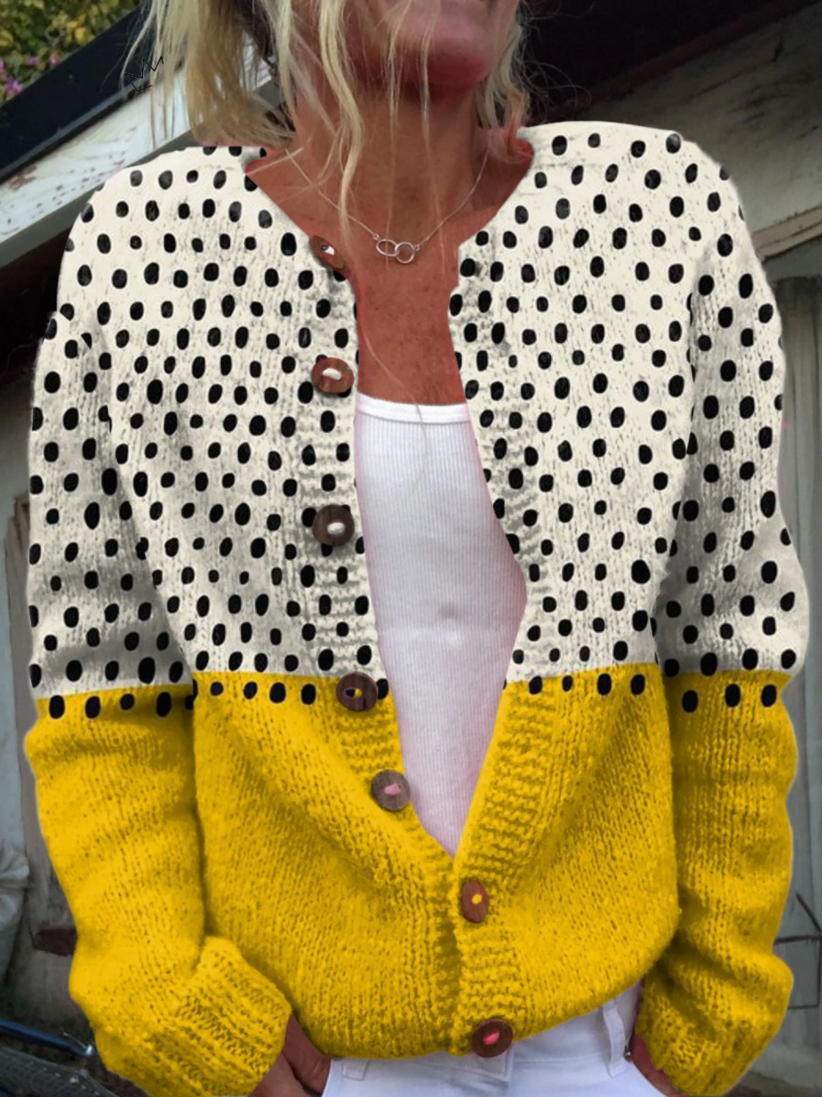 Hallie | Polka Dot Colorblock Cardigan