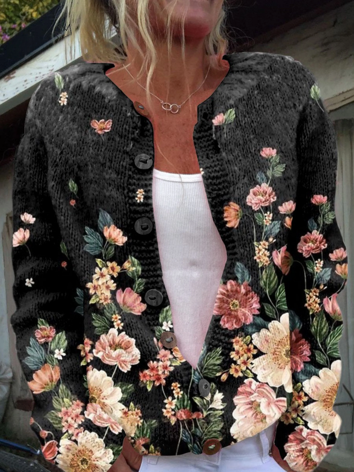 Dawnflora | Black Botanical Floral Cardigan