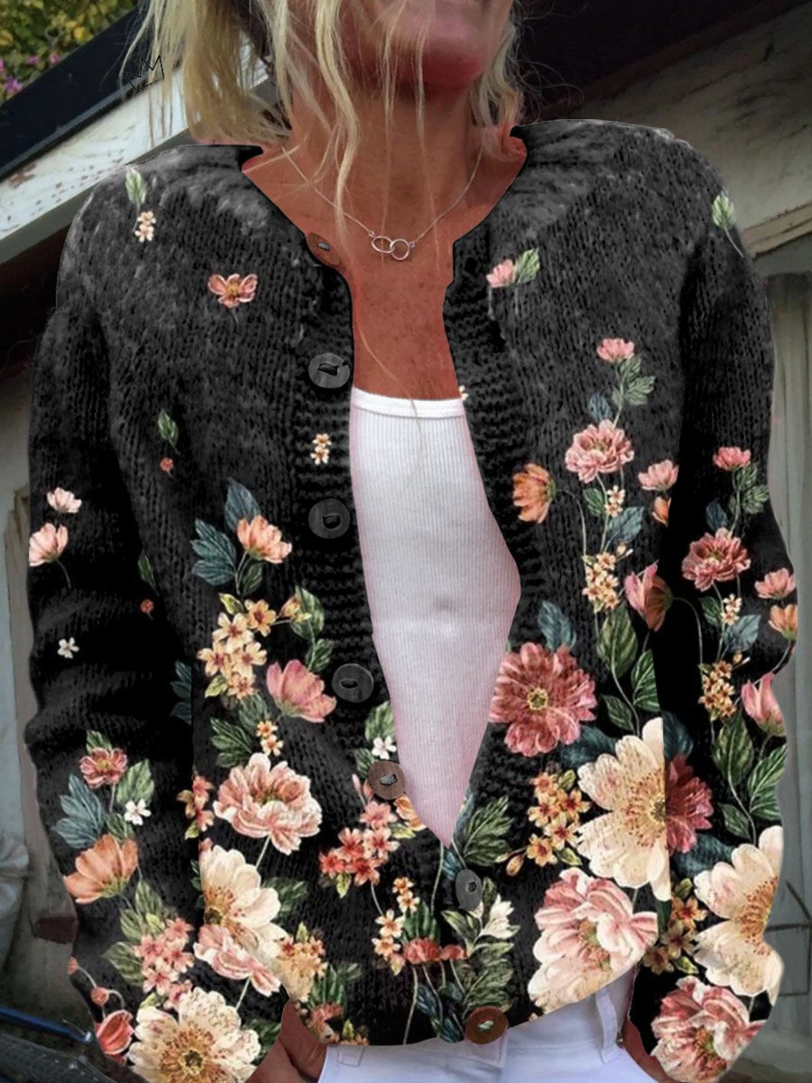Dawnflora | Black Botanical Floral Cardigan