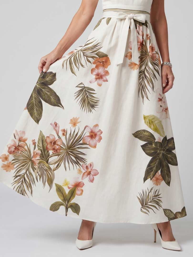 Edna | White Botanical Halter Maxi Dress