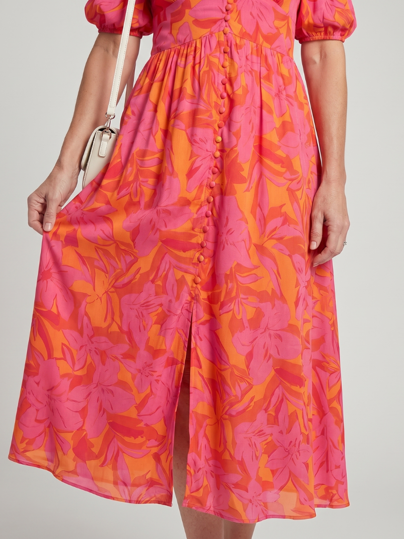 Zarelle | Puff Sleeve Floral Midi Dress