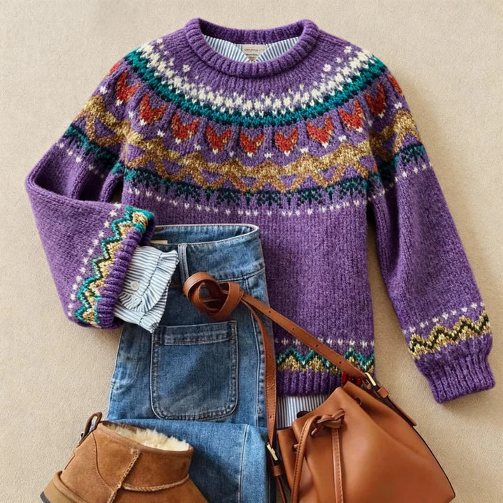 Heidi | Purple Patterned Knit Sweater