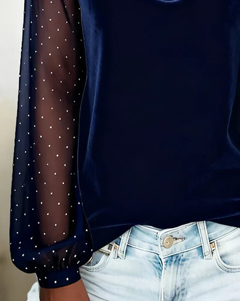 Avery | Draped Collar Sheer Sleeve Blouse