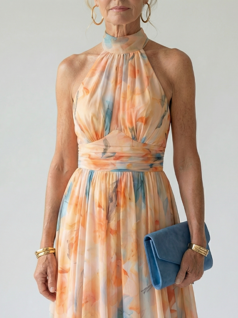 Elin | Gathered Halter Midi Dress