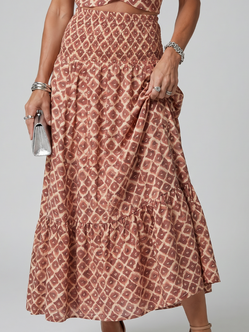 Amira | Cross Halter Geometric Midi Dress