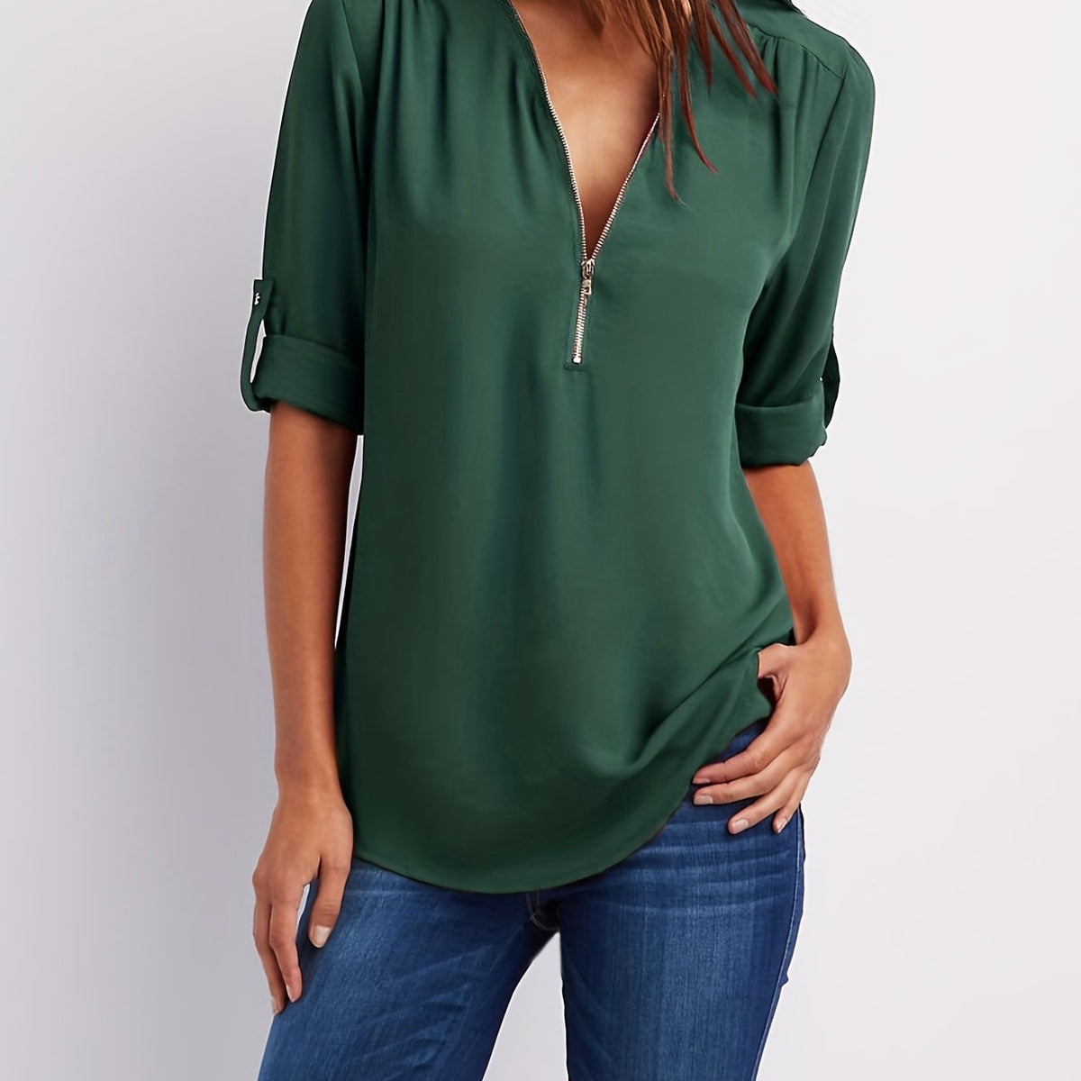 Ariana | Zip-Front V-Neck Blouse