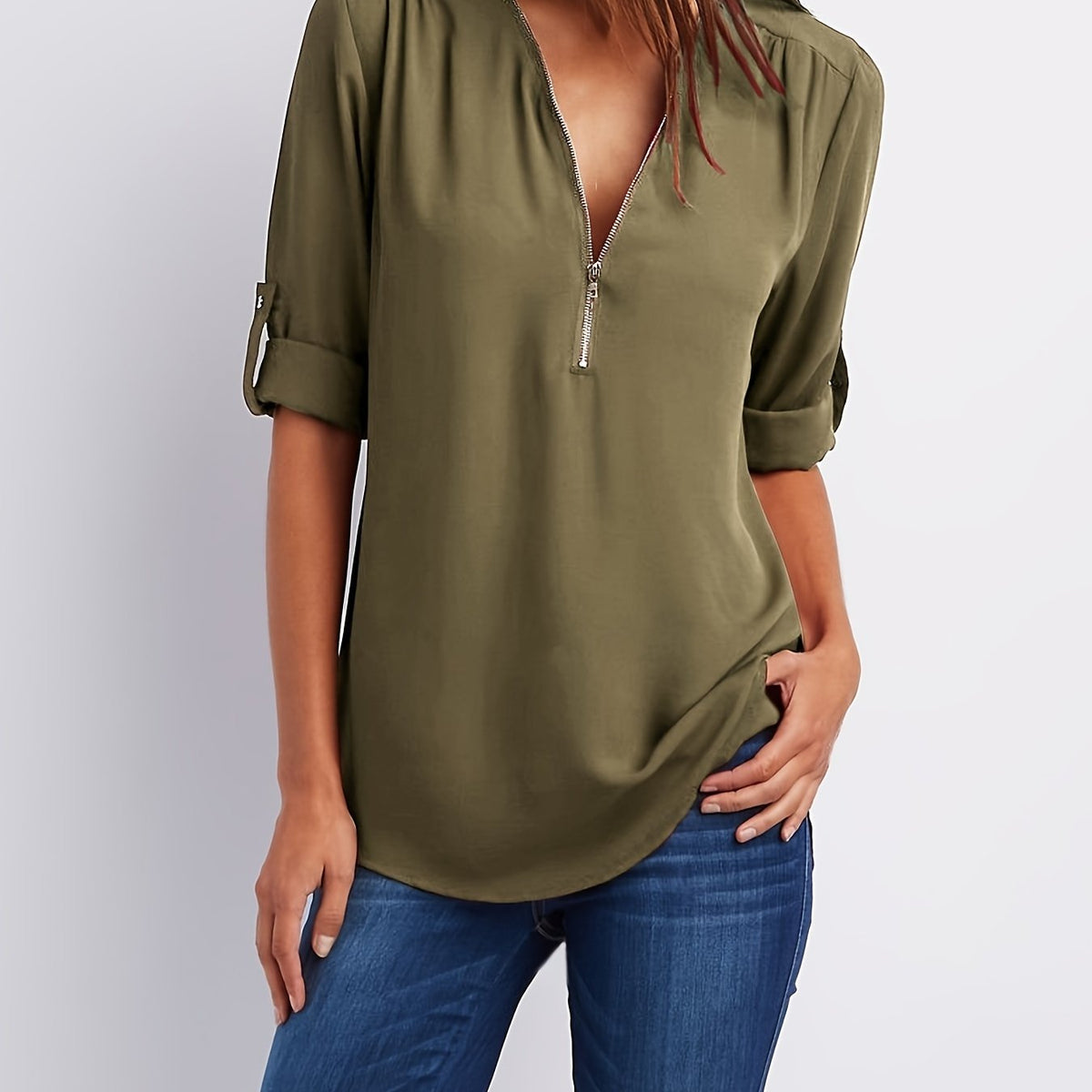 Ariana | Zip-Front V-Neck Blouse