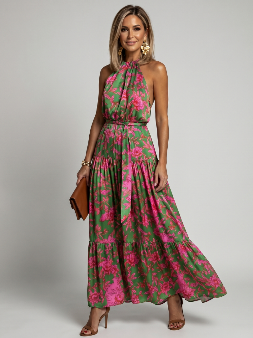 Denise | Draped Halter Tiered Midi Dress