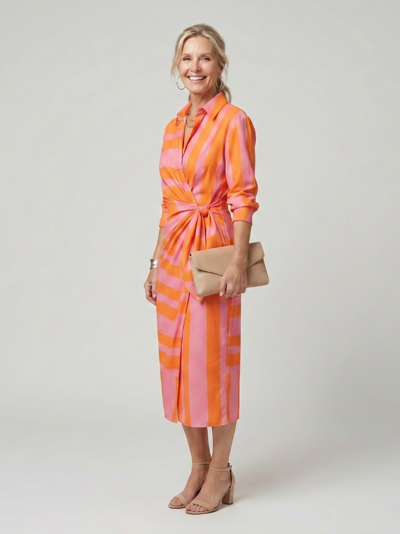 Leya | Long Sleeve Collared Wrap Midi Dress