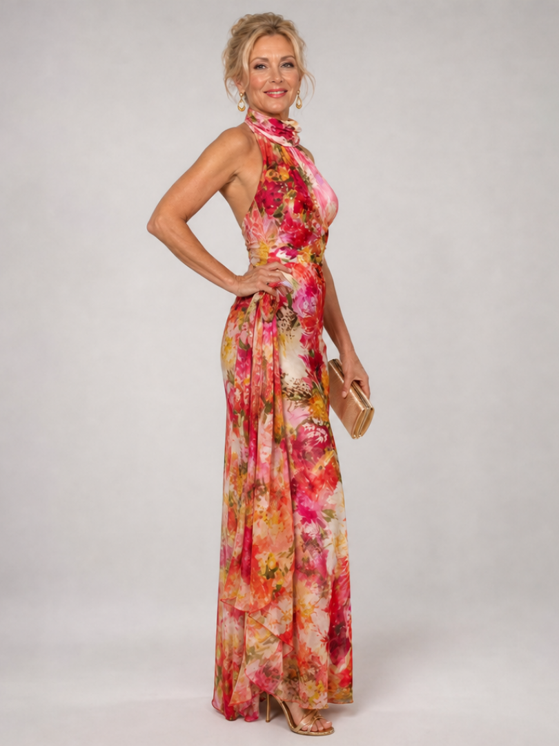 Elisabetta | Halter Floral Print Maxi Dress