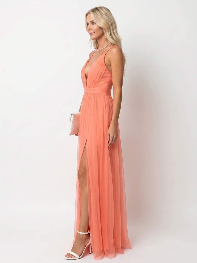 Tia | Pleated V-Neck Maxi Dress